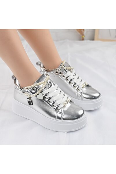 Tmall Pantofi Sport De Dama,Din Piele Ecologica,cu Lant decorativ,D1372,Silver