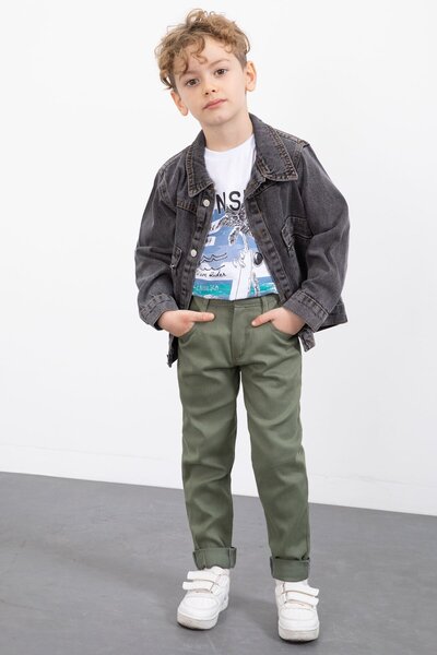 Cansın Mini Smoked Zipper Pocket Jean Jacket Boy's Trousers 3 Piece Suit 20017