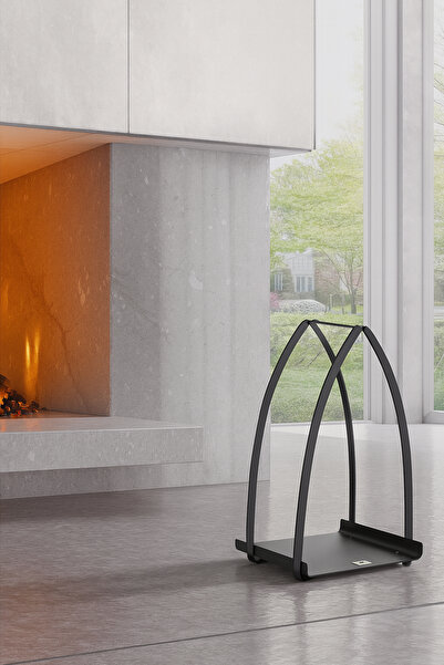 SOMINECO Modern Siyah Taşınabilir Saplı Metal Şömine Odunluk Standı – 36×35×48 cm – Dekoratif ve Dayanıklı