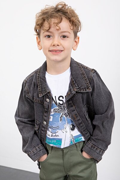 Cansın Mini Smoked Zipper Pocket Jean Jacket Boy's Trousers 3 Piece Suit 20017