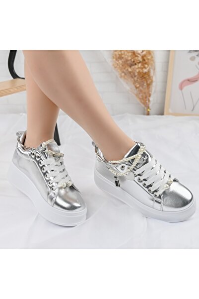 Tmall Pantofi Sport De Dama,Din Piele Ecologica,cu Lant decorativ,D1372,Silver