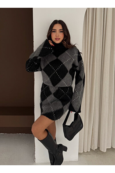 MAXXANA Set de tricotaje din două piese, pulover și fustă mini supradimensionat