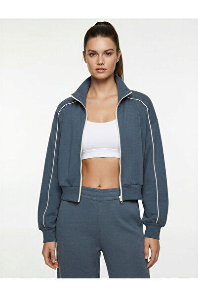 Koton ψηλός λαιμός Αθλητικό φούτερ με με ρέλι φερμουάρ από μείγμα βισκόζης, άνετο και άνετο