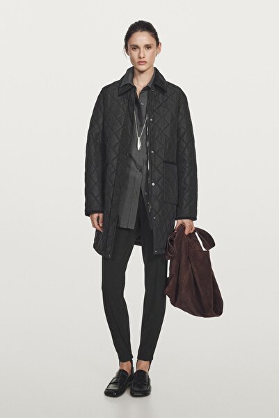 Massimo Dutti Fitilli kadife detaylı uzun hafif şişme mont