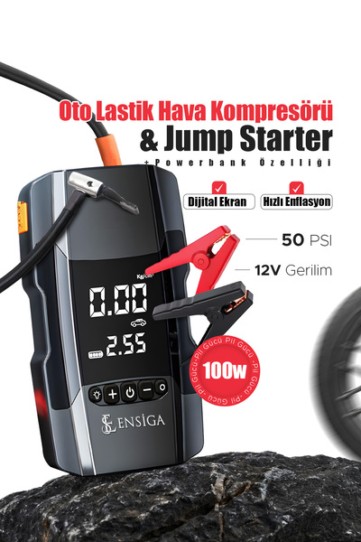 EN SİGA Oto Lastik Hava kompresörü Ve Jump Starter Akü Acil Durum Marş Powerb...