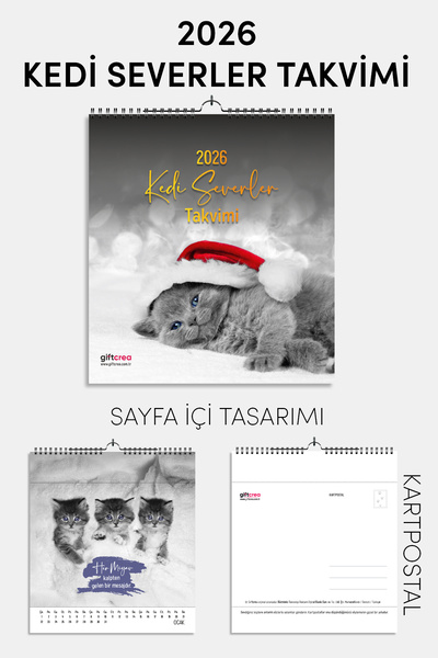 giftcrea 2026 Yeni Yıl Kedi Severler Takvimi - Masa ve Duvar Tipi, Hayvan Sever Takvimi
