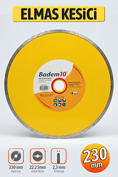 Badem10 Sürekli Elmas Kesici Disk 230 mm Kuru ve Sulu Kesim 22.23 mm Mermer 1...
