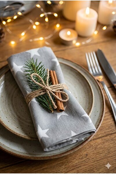 Arma House Новорічна серветка з сірим зірками, 4 шт. Сучасний сервірувальний ...