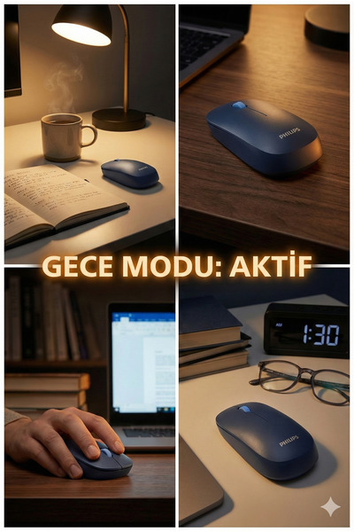 Philips Spk7438 Kablosuz Mouse Bluetooth Mouse Çift Mod Sessiz Mouse Pil Dahil Resmi Distribütör Lacivert