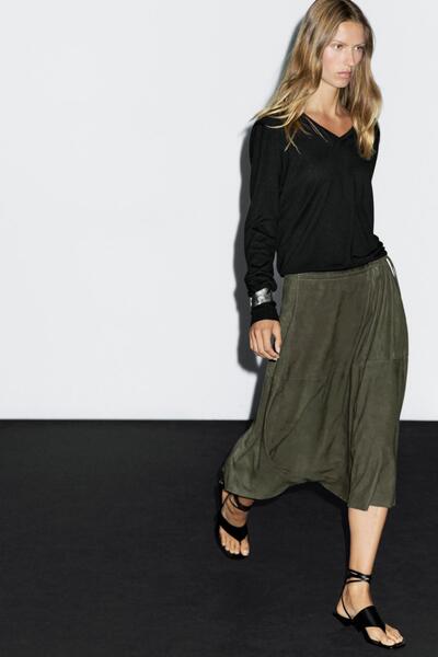 Massimo Dutti Büzgülü süet deri etek