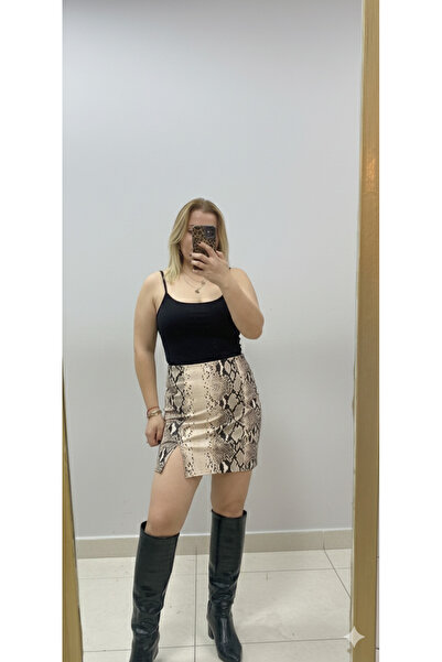 TUBA TOPTAŞ DESENLİ DERİ ETEK ŞARDONSUZ