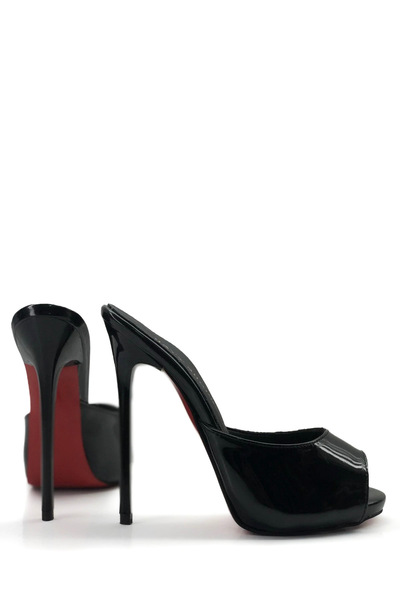 HAYYSHOES Kadın  Siyah Hakiki Deri Astarlı Topuklu Terlik