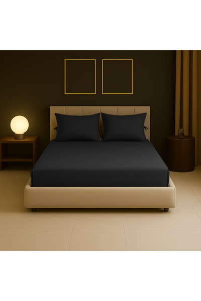 Sabia طقم ملاءات سرير مطاطية مزدوجة من القطن 100%، 62 خيط (155 TC)، مقاس 180×200 سم +30 سم ارتفاع