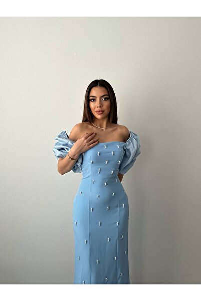 Lady Pixie Γυναικείο μακρύ φόρεμα με κεντημένο μανίκι