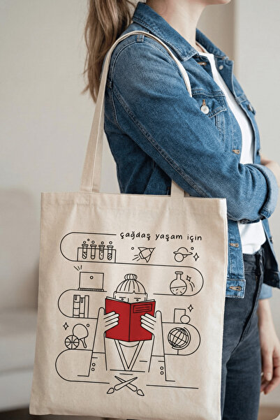 Çağdaş Yaşam İçin "Kızın Hayali" Tasarımlı Baskılı Bez Çanta - Desenli Baskıl...