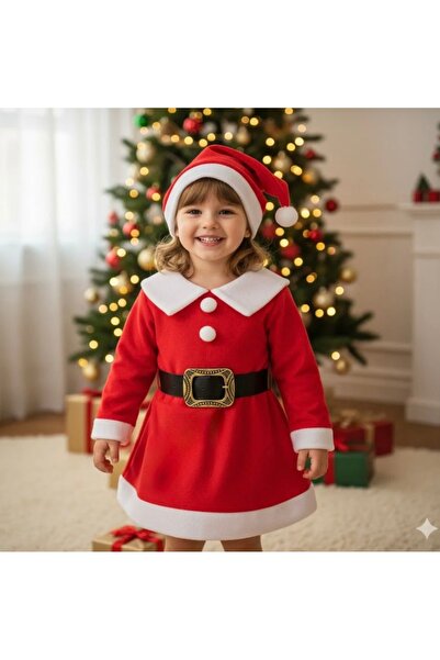 Caf Caf Kids Kız Çocuk Yeni Yıl Elbise Noel Baba Kıyafeti Kostümü Yılbaşı Noe...
