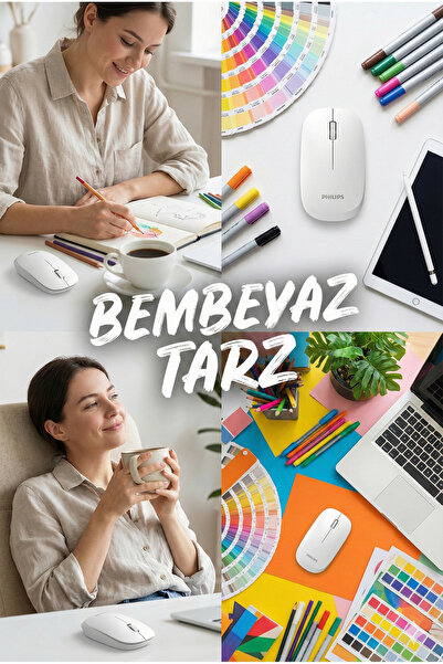 Philips SPK7438 Kablosuz Mouse Bluetooth Mouse 1600DPI 4 Tuşlu Optik Mouse Beyaz