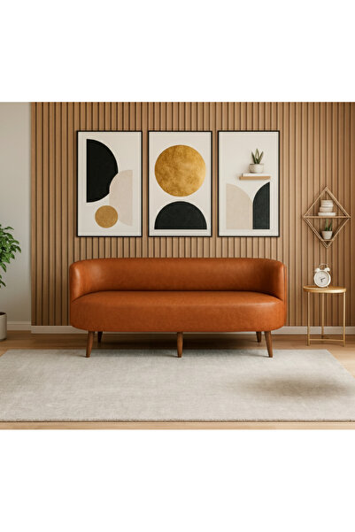 Azra Mobilya Sydney Üçlü Koltuk Kanepe | Deri Kumaş - Ahşap Ayak | Ev & Ofis ...