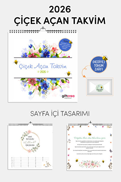 giftcrea 2026 Yeni Yıl Takvimi Çiçek Açan Takvim - Masa ve Duvar Tipi, Tohum Zarfı Hediyeli