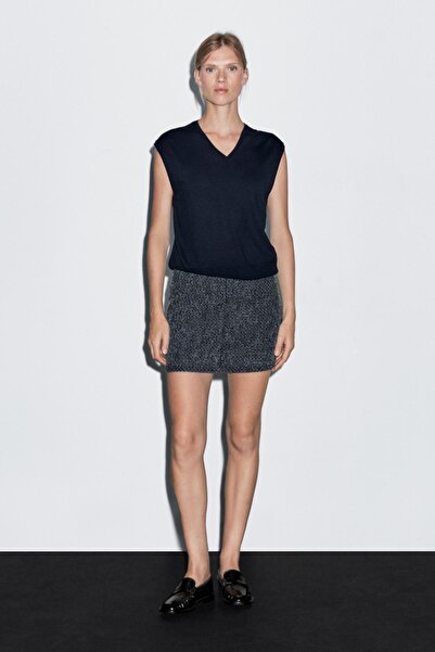 Massimo Dutti Dokulu denim mini etek