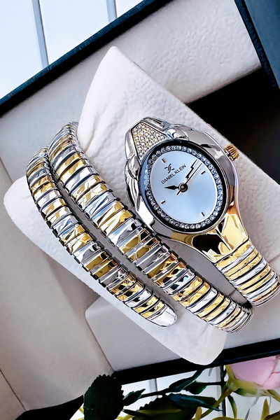 Daniel Klein Snake Watch Model - Women's Wrist Watch, Waterproof Gold Gumus Steel Band - Bracelet Gift Dkby2045C4
