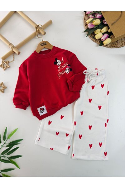 Minigimin Cicileri Costum pentru fetiță cu model de inimă Love You Mnn - roșu