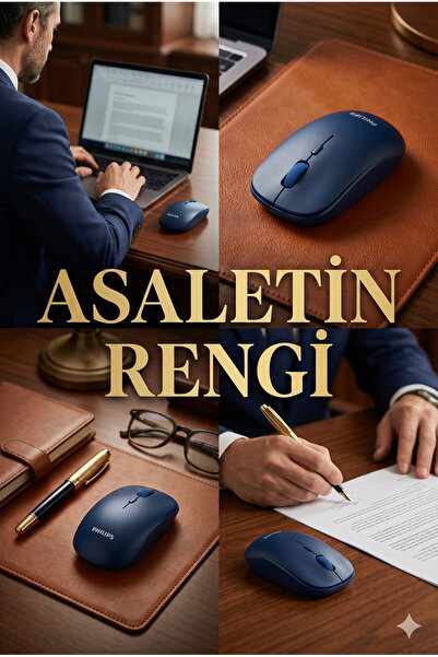 Philips Spk7438 Kablosuz Mouse Bluetooth Mouse Çift Mod Sessiz Mouse Pil Dahil Resmi Distribütör Lacivert