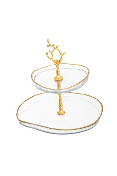 HIC Glass serving plate 2 floors 17 cm gold color