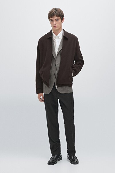 Massimo Dutti Elastik yan %100 yün flanel pantolon