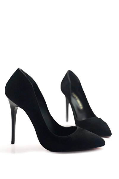HAYYSHOES Stiletto Siyah Süet Topuklu Ayakkabı