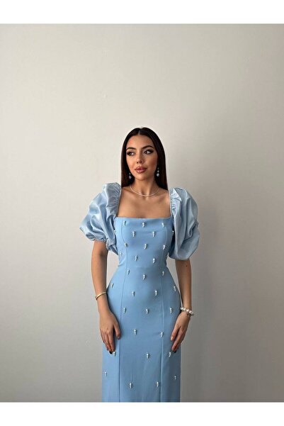 Lady Pixie Γυναικείο μακρύ φόρεμα με κεντημένο μανίκι