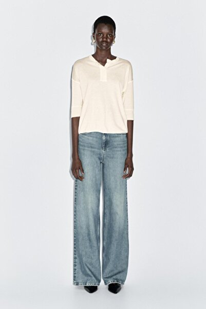 Massimo Dutti Yün karışımlı düğmeli yaka kazak