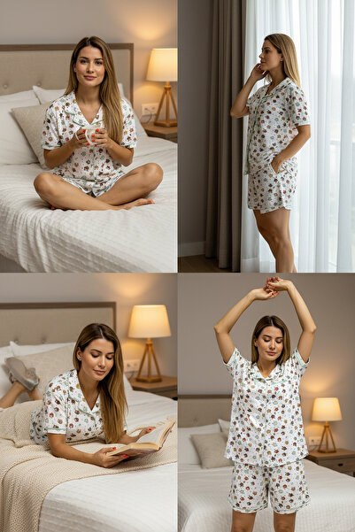 Class Pamuklu Baskılı Düğmeli Pijama Takımı Baykuşlu