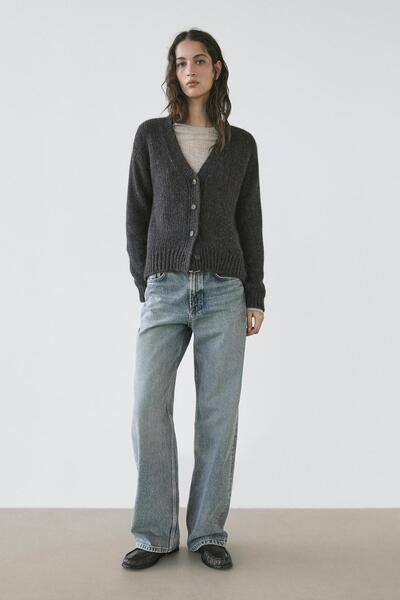 Massimo Dutti Yün karışımlı V yaka hırka