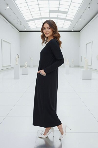 segiza Stretch Fabric Long Sleeve Crew Neck Viscose Dress