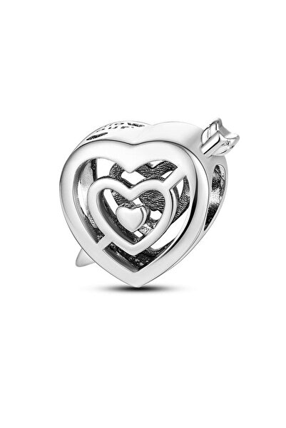 Fubena Kalbi Deşen Ok Gümüş Charm