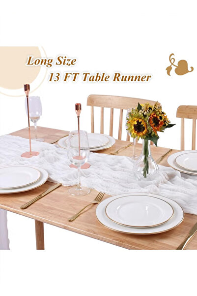 Generic White Cheesecloth Table Runner 4M, Boho Rustic Gauze Sheer Wedding Table Decor 90x400cm