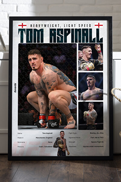 Duvarda Tom Aspinall UFC Αφίσα με μαύρο ξύλινο πλαίσιο, διακοσμητική ζωγραφικ...