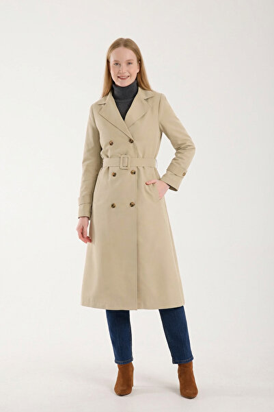 Soydan Güner Kadın Su Geçirmez Kırışmaz Ara Boy Trençkot Kum Bej 5510