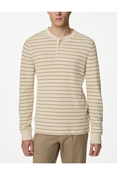 Marks & Spencer Saf Pamuklu Uzun Kollu Waffle T-Shirt