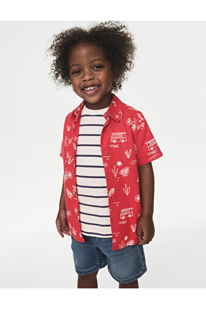 Marks & Spencer Saf Pamuklu 2'li Gömlek&T-Shirt Takımı (2-8 Yaş)