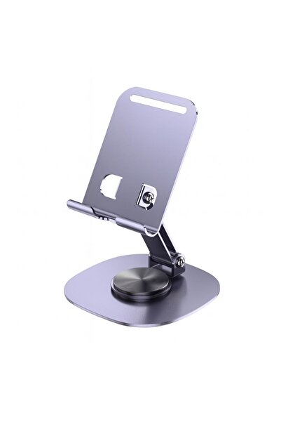 schitec 360° Dönebilen Masa Üzeri Metal Telefon ve Tablet Tutucu Stand Gri
