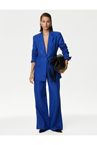 Marks & Spencer Wide Leg Saf Keten Pantolon