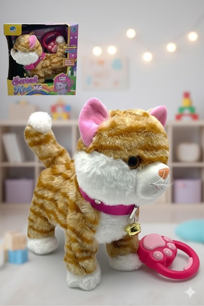 SCOWETTO Peluş Pilli Sesli Tasmalı Yürüyen Sevimli Kedi Mia Tasmalı Oyun Arka...