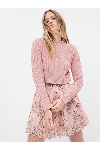 GAP Kadın Pembe Gap × LoveShackFancy Cable Örgü Crop Kazak