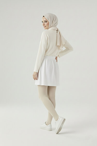 Modabenna Ecru Γυναικεία Ελαστική Πλισέ Γυναικεία Μίνι Φούστα Εσωτερική Φόδρα Πλισέ Πλισέ