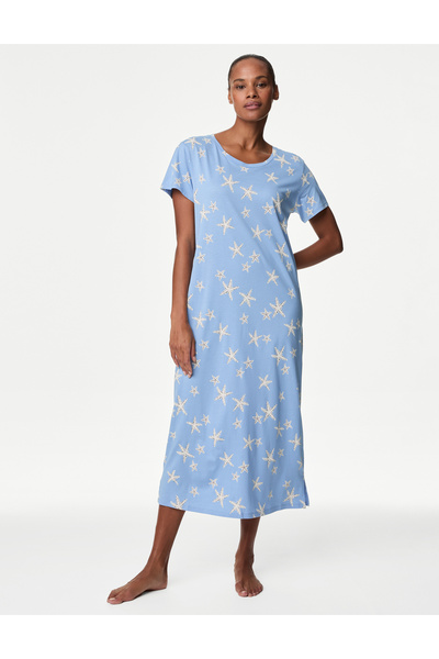 Marks & Spencer Pamuklu Kısa Kollu Desenli Gecelik