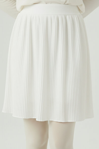 Modabenna Ecru Γυναικεία Ελαστική Πλισέ Γυναικεία Μίνι Φούστα Εσωτερική Φόδρα Πλισέ Πλισέ