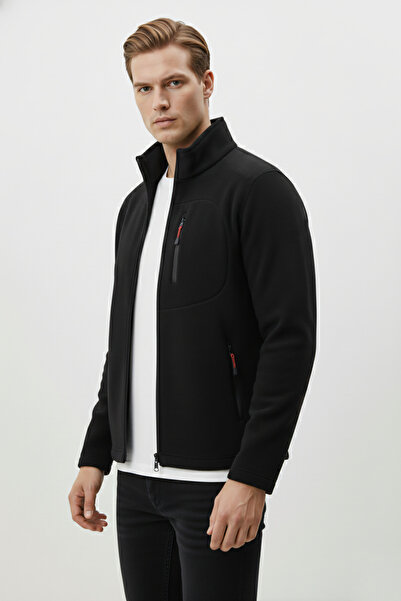 Kozik Pánský černý Softshell Fleece Standard Full Zipper 3 Kapesní Pánský Fleece Cardigan