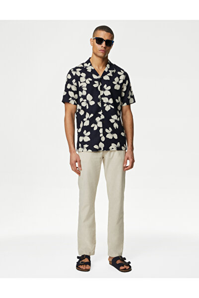 Marks & Spencer Çiçek Desenli Kısa Kollu Keten Gömlek